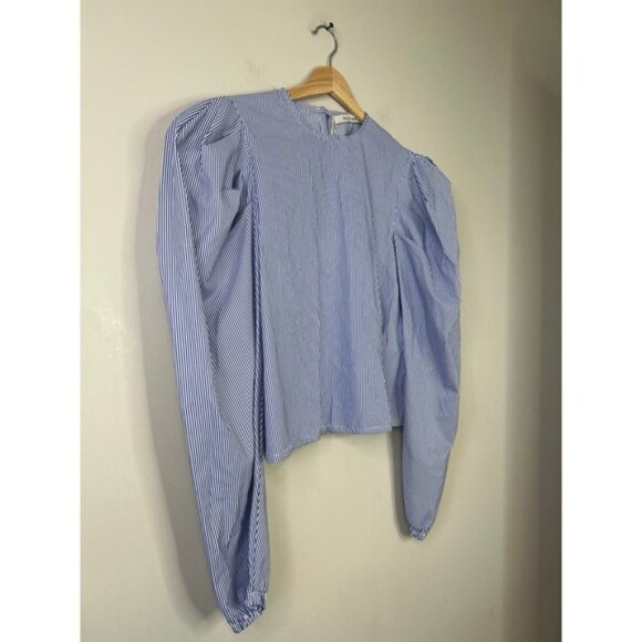 NWT The Femm Poplin Lightweight Puff Sleeves Luella Blouse Blue Size: Medium - Picture 3 of 9